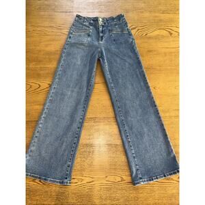 Altar'd State Women's Jeans Black Wide Leg Size 26 High Rise Med Wash Dbl Button